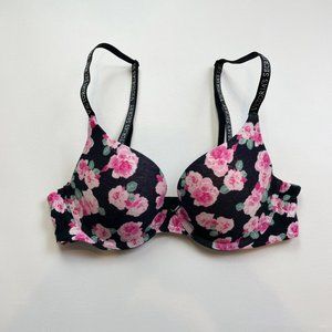 NWOT Victoria's Secret Bra 32B T-Shirt Push-Up Full Coverage Black Floral